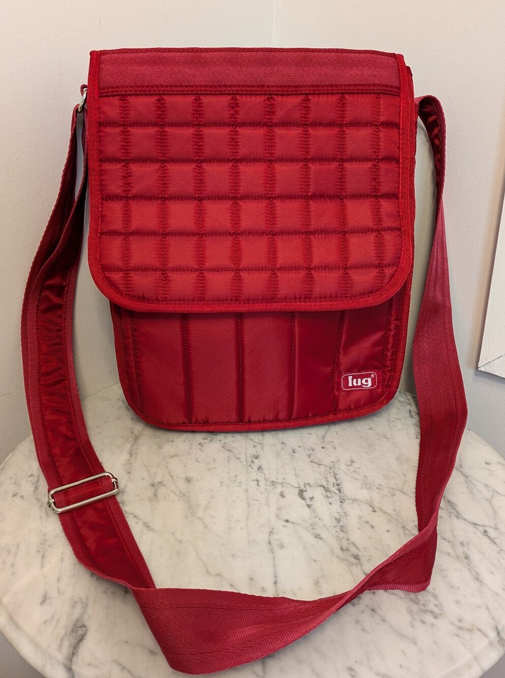 Lug Quilted Crossbody Bag in Red Adjustable Strap, Multi Pockets